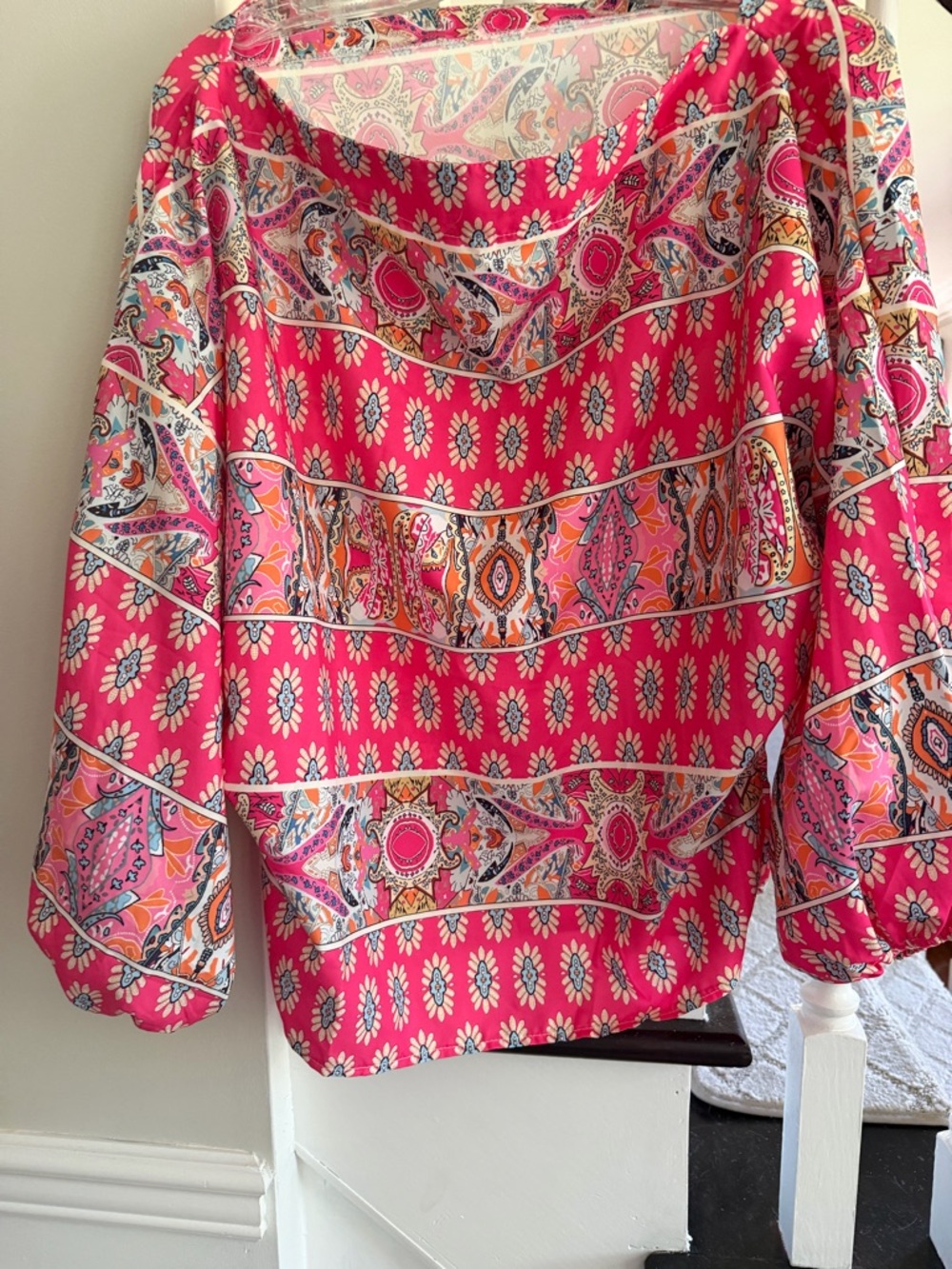 Woven Boho Paisley Off-Shoulder Top in Pink